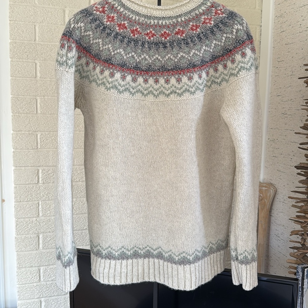 LL Bean Classic Heritage Fair Isle Cream Gray 100% Lambs Wool Women’s Sweater M - Picture 13 of 17